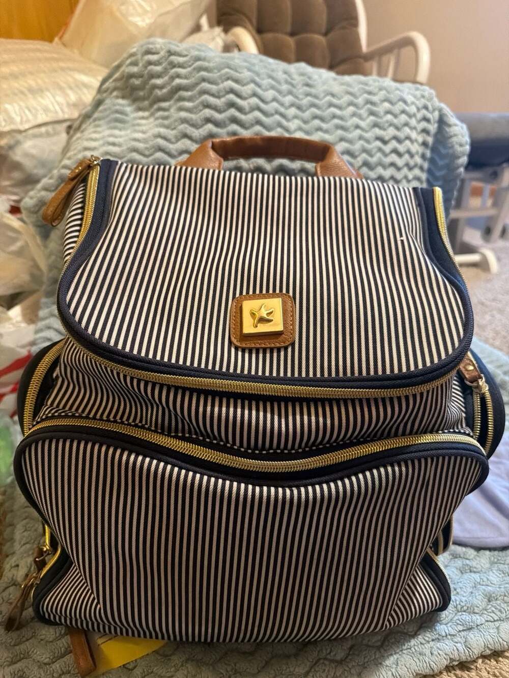 Bananafish Penelope Pumping Diaper Backpack Navy and White Stripe
